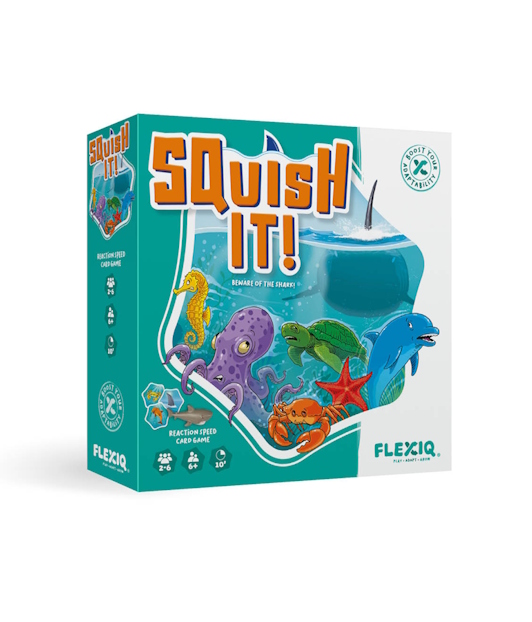 Squish-It! van Flexiq Games, voorkant van de speldoos